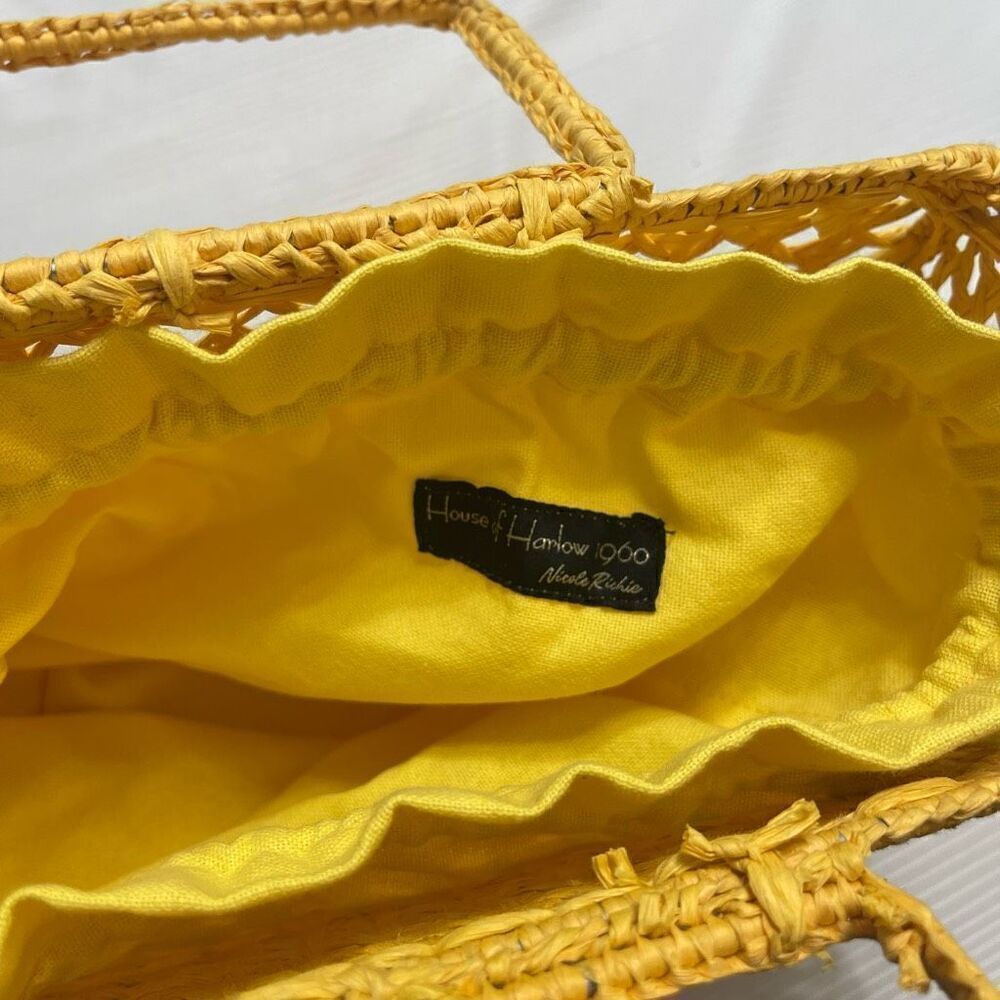 House Of Harlow 1960 Raffia Woven Yellow Basket Purse Handbag New - Picture 11 of 13